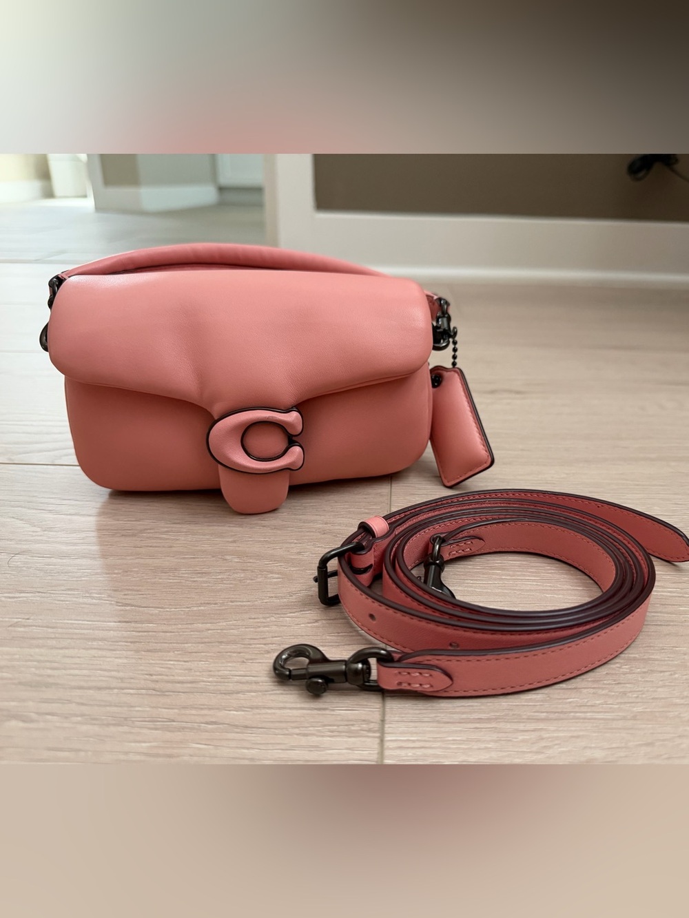 Coach Mini Pillow Tabby Shoulder Bag 18 Pink Leather Black Hardware